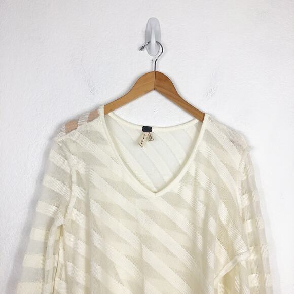 We The Free People Oversized Faux Wrap Sweater Small Cream Striped V-Neck Soft - Picture 3 of 11